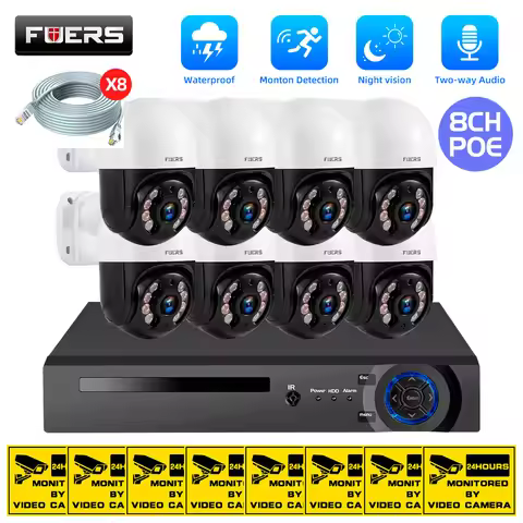 FUERS 8CH Poe 4MP 8MP Camera System Video Surveillance Kit Security Camera Ptz Camera Outdoor Two Wa