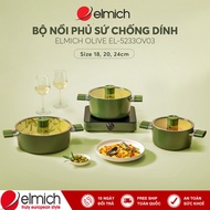 Bộ nồi phủ sứ an toàn Elmich Olive El-5233OV03 size 18 20 24cm