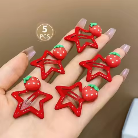 5pcs-red strawberry star hairpin for girls with forehead frizzy hair hair accessory in the form of a