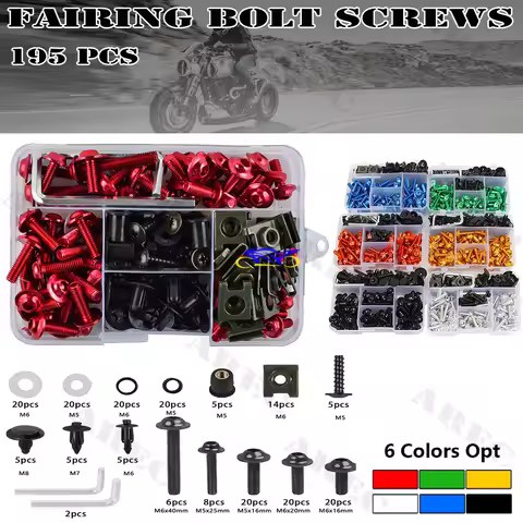 195Pcs Motorcycle Aluminum Fairing Bolt Screws Kit Nut Clips Accessories For Yamaha FJR1300 FJR FJ R