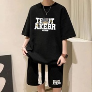 SPORTY KOREAN STYLE MEN'S SUITS SHORTS + HI & TBOUT AREBR MOTIF T-SHIRTS BIGSIZE ALLSIZE SML XL 2XL 
