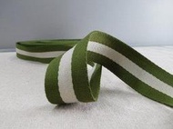 【米拉 帆布工坊】 綠米相間色 條紋棉織帶 (編號：綠003） 寬3.8 ㎝ / 厚0.2 ㎝ / 一呎 20元