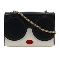 Alice + Olivia Stace Face 皮革和漆皮鏈條單肩包，黑色/白色，斜挎翻蓋包，女裝 [二手]