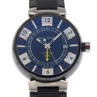 二手LOUIS VUITTON Tambour GMT 手錶，Q113K，不鏽鋼和橡膠錶殼，自動，黑色錶盤，男士。