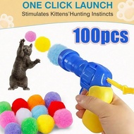Interactive Launch Training Cat Ball Toy Set Including A Toy Launcher And 10/20/30/50/100 Puffballs 