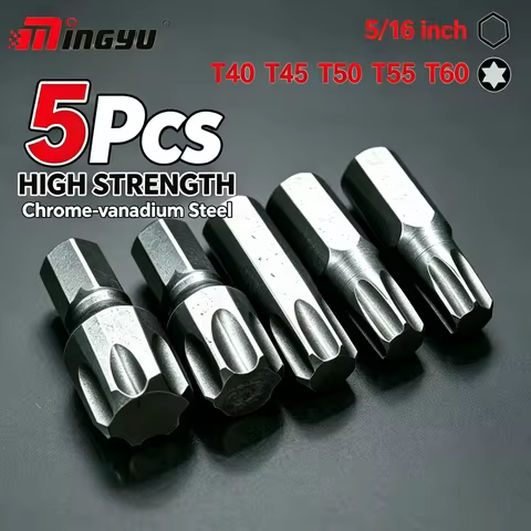 5pcs Torx T40 T45 T50 T55 T60 Screwdriver Bit Set Extra Big 5/16 Inch Shank Screw Driver Bits For Re