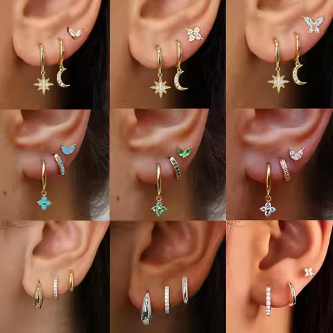 3Pcs Crystal Tragus Stud Earring Set Flower Cartilage Huggie Earring Bulk Helix Jewelry Women Fashio