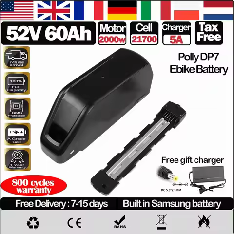 EBike Battery 21700 52V 40AH Downtube Polly 7 50ah Electric Bicycle Battery for 52 volt 30ah ebike b