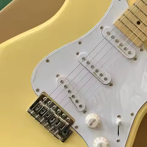 Vintage Yellow Cream Yngwie Malmsteen Scalloped Maple Fretboard ST, 6 Strings Electric Guitar, Facto