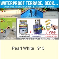 915 PEARL WHITE Tiles &amp; Cement floor waterproofing paint ( full set 1L waterproof primer / 1L epoxy &amp; tools )