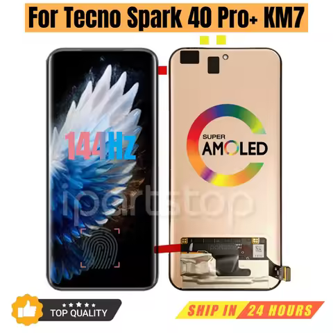 iPrats Replacement New Display for Tecno Spark 40 Pro+ Plus KM7 144Hz AMOLED Touch Screen with Frame