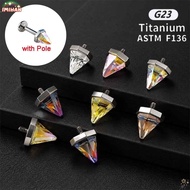 IMIHAN Flat Back Stud, Stainless Steel Crystal Cone Labret Stud Earring,  Screw Top Shiny  Flat Back