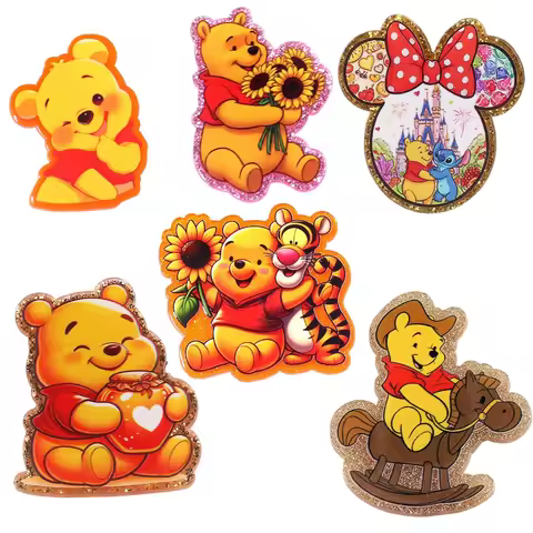 10PCS Winnie the pooh Eeyore Piglet flatback Acrylic glitter Charms DIY badge reel keychain Jewelry 