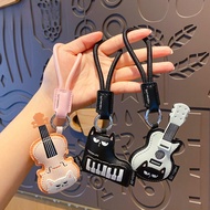 High-End Leather Musical Instrument Keychain Guitar Piano Cat Pendant Fashion Cute Guitar Cat Piano 