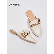 Sandal wanita Daphne berujung tertutup untuk musim luruh, sandal slip-on kulit asli, model baharu 20