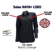 BAJU KORPORATE PEREMPUAN DENIM TERBARU HITAM PIPING OREN (FD-936F) PANJANG JENAMA MR.2 TAHUN 2025