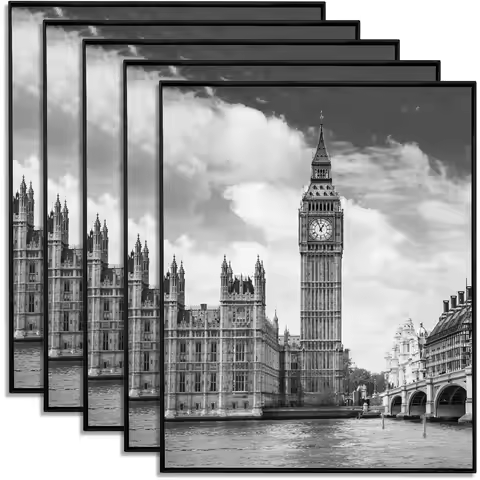 Black Picture Frame Set of 5, 8x10 for Wall and Table Display