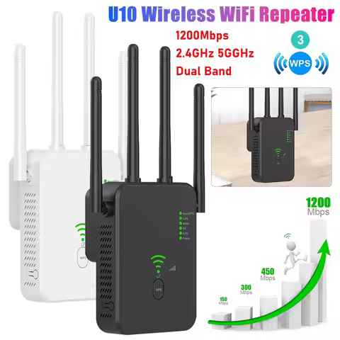 U10 Wireless WiFi Repeater Dual Band 5GHz/2.4GHz Wi Fi Range Extender 1200Mbps Signal Booster With 4