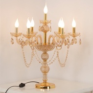 โต๊ะคริสตัลแฟชันพร้อมที่บังไฟโคมไฟตั้งโต๊ะโคมไฟตั้งโต๊ะคริสตัลเทียน E14หรูหราห้องนั่งเล่นโคมไฟห้องนอ