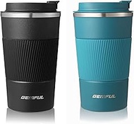 GEMFUL Travel Coffee Mug 2 Pack Insulated To Go Tumbler with Lid Portable Stainless Steel Reusable C