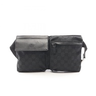 【二手】Gucci GUCCI 腰包/斜背包 GG帆布 28566 黑色帆布皮革腰包 男女通用 二手 B