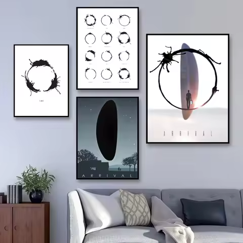 Arrival Heptapod SciFi Alien Movie Ink Painting Abstract Art Prints Black White Modern Minimal Poste