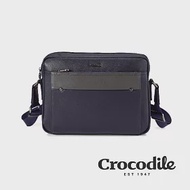 【Crocodile】鱷魚皮件 Cortina 5.0系列 男生斜背包推薦 橫式側背包 真皮包包-0104-10602-新品上市 藍色