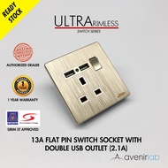 reTouch Ultra Rimless 13A Flat Pin Switch Socket with 2 USB Charger Outlet 2.1A Output Frameless Swi