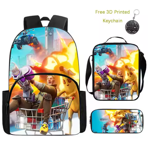3Pcs FORTNITE Cartoon Backpack with Front Pocket,Lunch Bag & Pencil Pouch,Lightweight Durable Kids 6