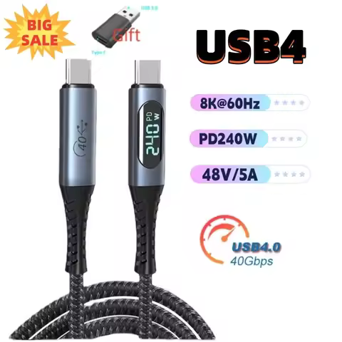 USB4.0 Display Cable Thunderbolt 4 40Gbps Type C to C Cable PD240W Blazing-Fast Charging Cable 8K@60