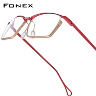 FONEX Titanium Glasses Frame Men Brand Design Semi-Rimless Square Eyeglasses Japanese Ultralight Hal