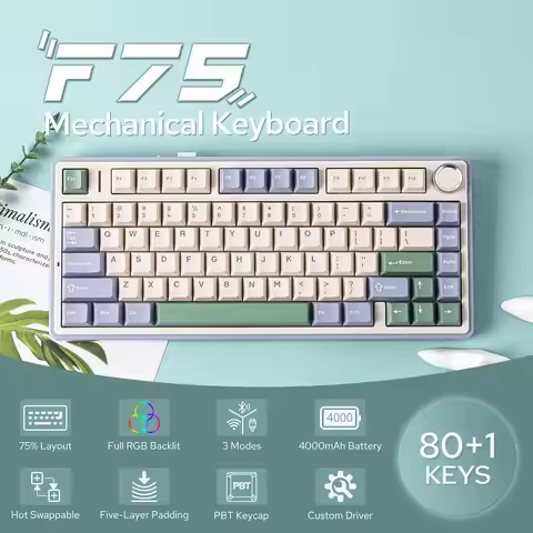 Aula F75 Gasket Mechanical Keyboard 75% 3-Modes Bluetooth/2.4GHz/USB-C Hot Swappable RGB Backlight G