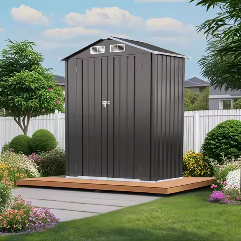 SUSUA 5X3 FT Metal Outdoor Storage Shed, Tool Shed with Pitched Roof and Lockable Door Compact Metal