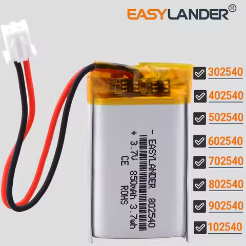 JST2.54 2P 3.7V 1000mAh 802540 Lithium Li Polymer Battery 302540 402540 502540 602540 702540 902540