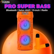 2.2 Pro Bass Speaker Bluetooth Bass Karaoke 2 Mic 15 Inch Poble Full