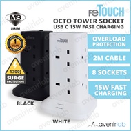 [SIRIM] reTouch Octo Tower Socket with 1700J Surge Protection and Overload Protection Extension Sock