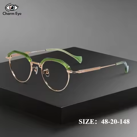 Fashion Women Pure Titanium Eyeglass Frame Myopia Anti Blue Light Men Acetate Eyebrow Frame Transpar