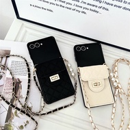 Anti-DROP Aesthetic for Samsung Galaxy Z Flip 7 Case Elegant Wallet Bag Z Flip7 Flip Z7 With Chain P