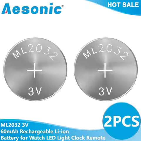2PCS ML2032 Lithium 3V 60mAh Rechargeable Li-ion Battery CR2032 CR 2032 DL2032 ECR2032 for Watch LED