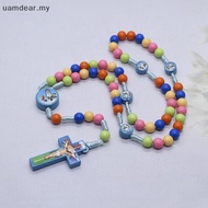 <UAMDear> Cartoon Cross Pendant Necklace Kid Rosary Beads Catholic Religious Jewelry [MY]