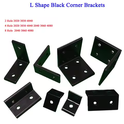 4pcs 2020 2040 3030 3060 4040 4080 L Shape Black Corner Brackets Fitting Angle Aluminum Connector fo