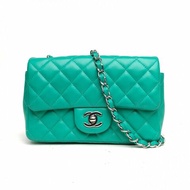 CHANEL CF口蓋包大Mini20綠色羊皮16開銀扣肩背包