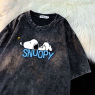 Korean round neck 100% COTTON cute cartoon dozing off bug Snoopy pattern women's T-shirt oversize WA