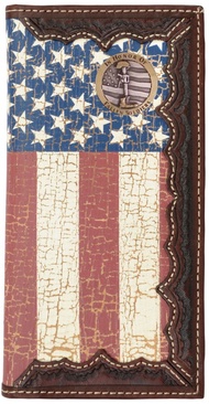 Custom Fallen Soldiers American Flag Long Wallet with Distressed United States Flag