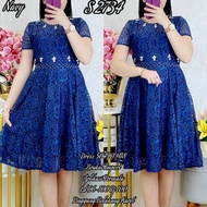 2734 Luxury Navy Brocade Dress with Pearl App M18