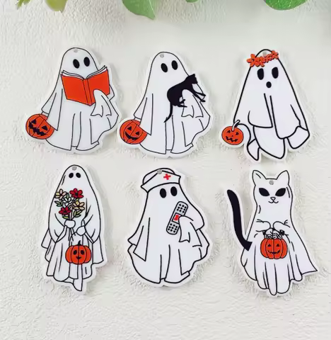 10 Pcs Acrylic Halloween Charms For Jewelry Findings Handmade Pendant DIY Earings Keychain