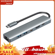 Type C 4K HDTV Adapter USB C Hub 6-In-1 USB 3.0 PD 100W Charging Dock Gigabit Ethernet for TV Mouse 