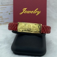 Jinda กำไลปี่เซียะทองแท้ 99.99% น้ำหนัก 0.2 กรัม สายหนัง เรียกทรัพย์ นำโชค มีใบรับประกัน