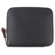 狀況極佳的 HERMES Azap Silkin Compact Epsom 皮革雙折錢包，黑色，銀色五金，K 印記，含盒子，法國製造。