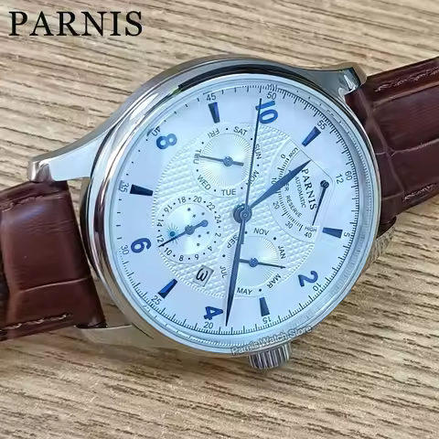 Parnis 43mm Sapphire Crystal Miyota 9100 9120 Automatic Men's Watch Power Reserve Indicator